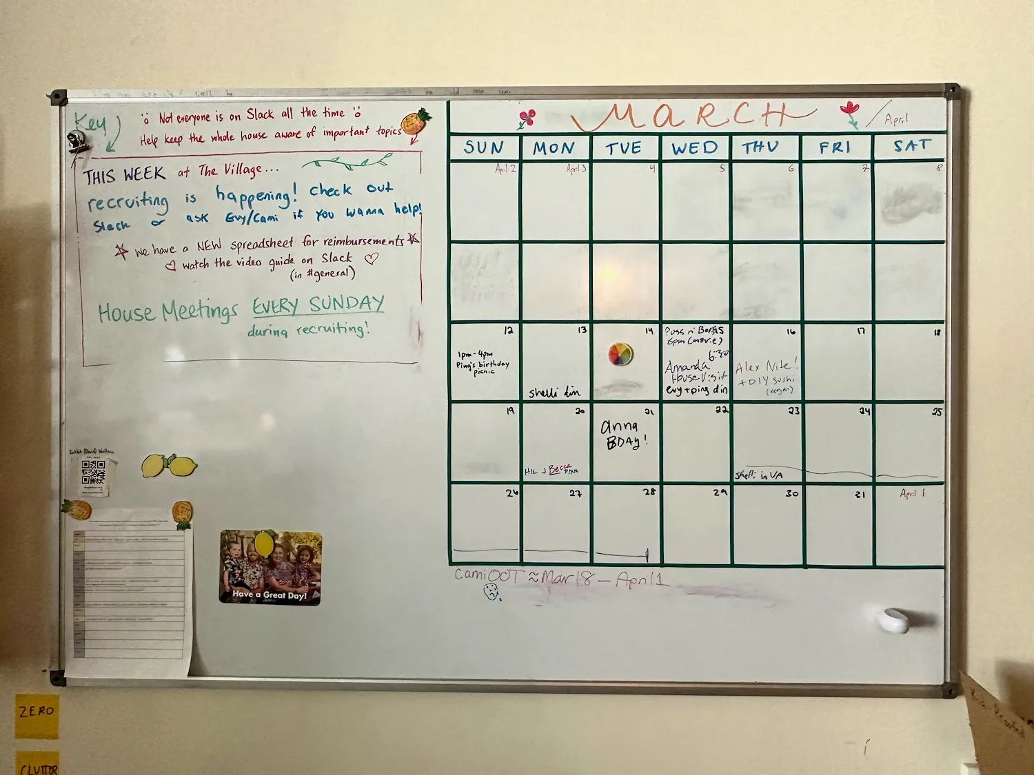 The community calendar (see who’s cooking dinner here!)